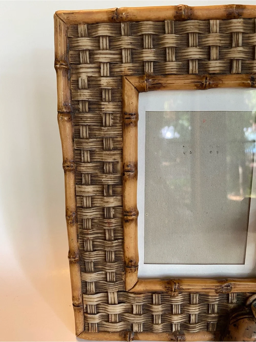 Hollywood Regency Building VTG Picture Frame Faux Bamboo Monkey Boho Tiki 3.5x5
